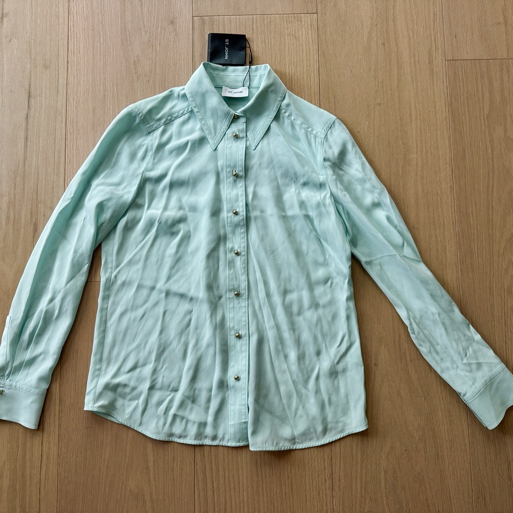 St. John silk Mint Green Button-Up Shirt